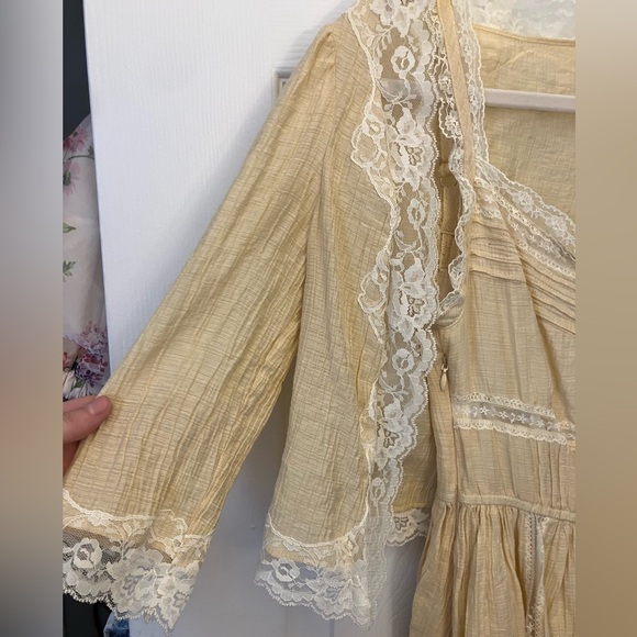 Yellow Lace-Trim Midi Dress with Cardigan - Picture 7 of 12